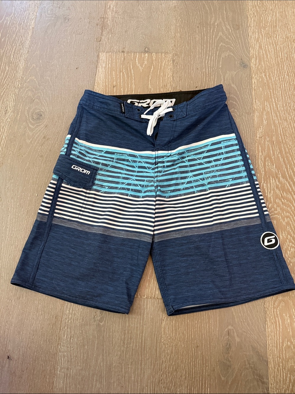 Grom Navy & Aqua Striped Board Shorts